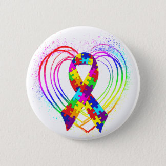 Autism Ribbon on Heart: Pinback Button