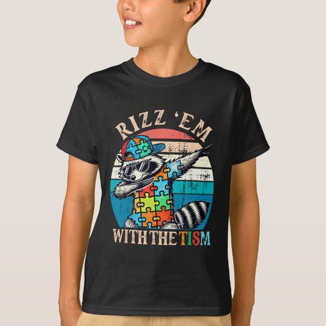 Autism Rizz Em With The Tism Meme Autistic Racoon  T-Shirt (Front)