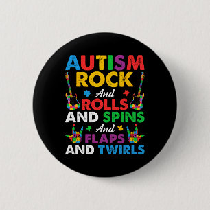 Autism Rock Roll Spin Twirls Guitar Puzzle Neurodi Button