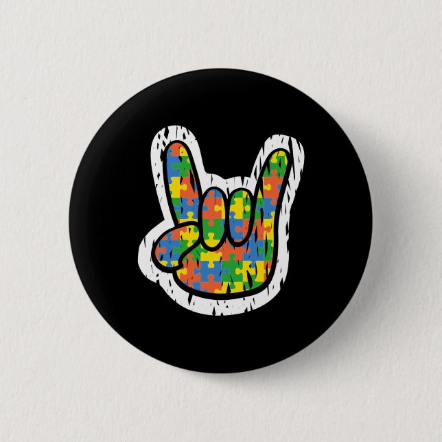 Autism Rocking Hand Disabilities Month  Button (Front)