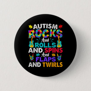 Autism Rocks And Rolls And Spins Autism Awareness  Button