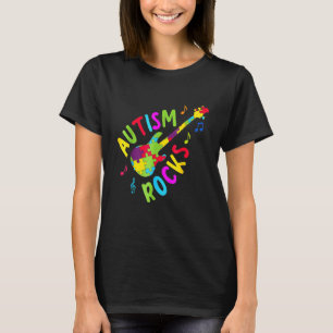 Autism Rocks Autism Awareness Guitar Puzzle Piece T-Shirt