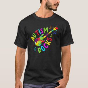 Autism Rocks Autism Awareness Guitar Puzzle Pieces T-Shirt