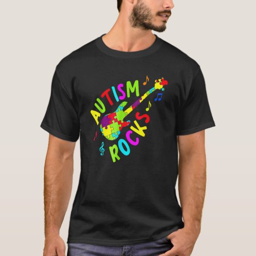 Autism Rocks Guitar Puzzle Pieces Autism Awareness T_Shirt