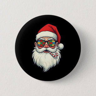 Autism Santa Claus Candy Cane Christmas Womens Men Button