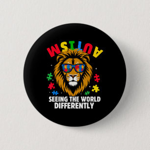 Autism Seeing The World Differently Awareness Lion Button
