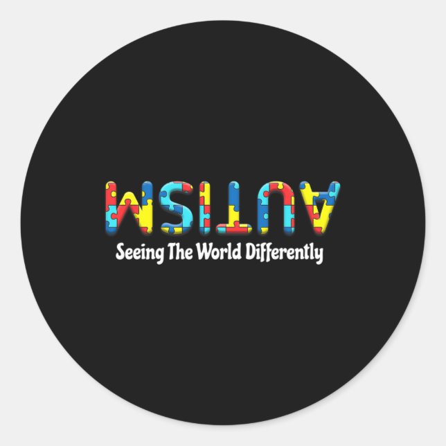 Autism Seeing The World Differently Upside Autism  Classic Round Sticker (Front)