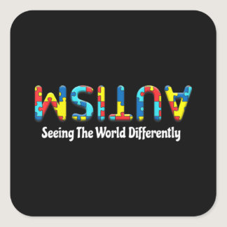 Autism Seeing The World Differently Upside Autism Square Sticker