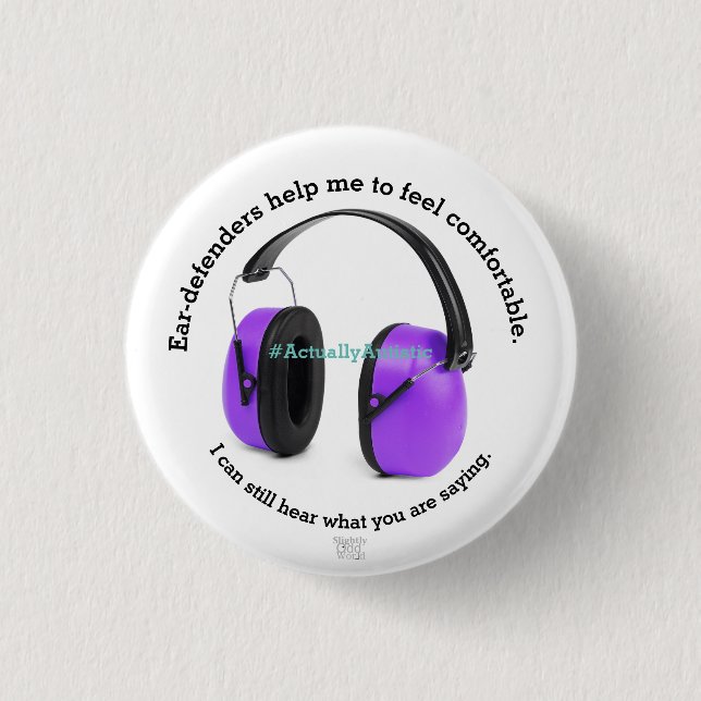 Autism/ Sensory Ear-defenders Awareness- Purple Button (Front)