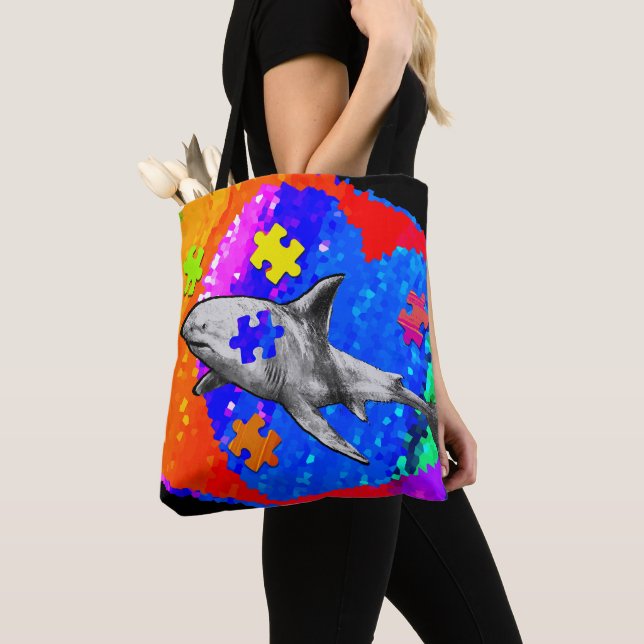 Autism Shark Tote Bag (Close Up)