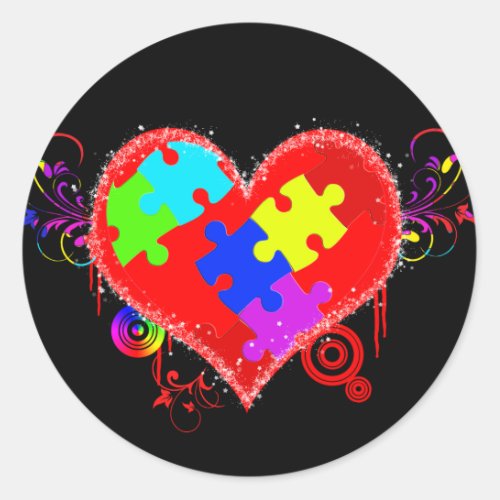 Autism Shining Heart Classic Round Sticker