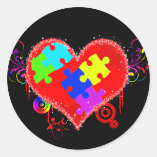 Autism Shining Heart Classic Round Sticker