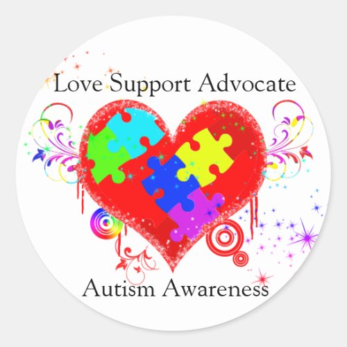 Autism Shining Heart Classic Round Sticker