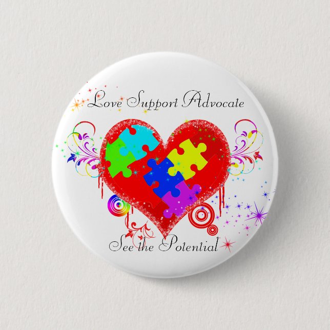 Autism Shining Heart Pinback Button (Front)