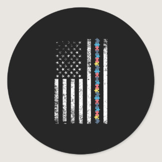Autism Shirt American Flag Puzzle Classic Round Sticker