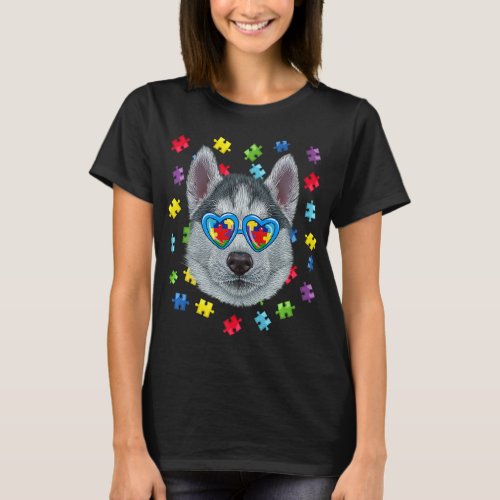 Autism Siberian Husky Dog Puzzle Sunglasses Boys K T_Shirt