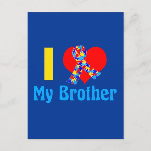 Autism Sister I Love My Brother Blue Awareness Postcard