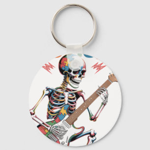 Autism Skeleton Guitar Player Rock Music Autism Aw Keychain