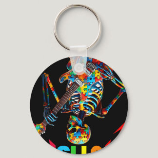 Autism Skeleton Guitar Player Rock Music Autism Aw Keychain