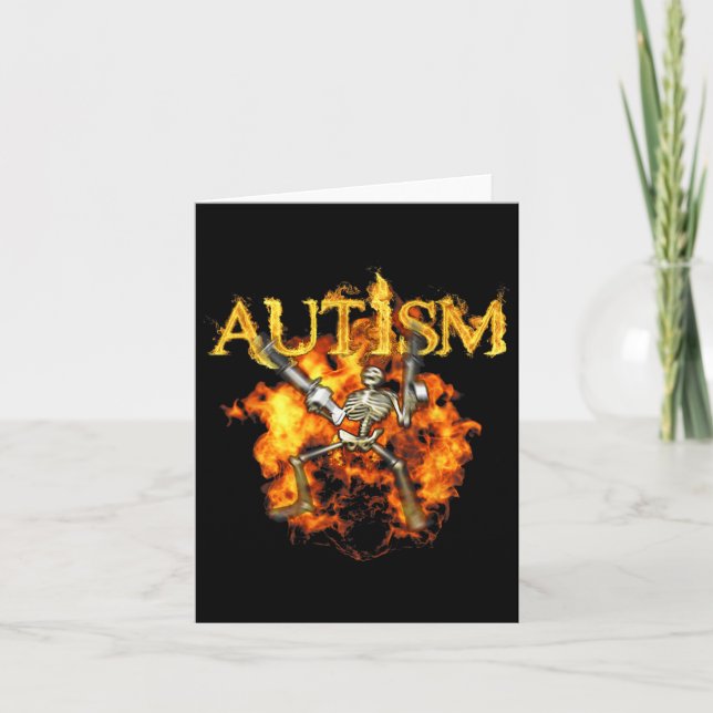 Autism Skeleton Guns Funny Fire Bones Spooky  Card (Front)
