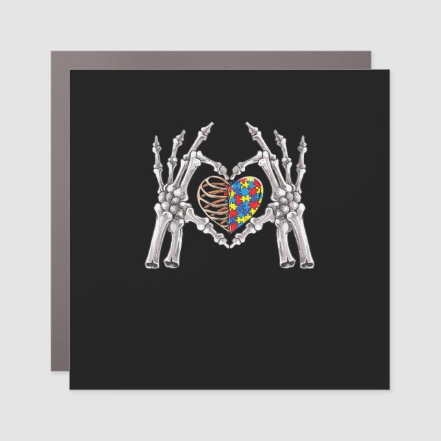 Autism Skull Hand Puzzle Piece Heart Creative Car Magnet (Front)