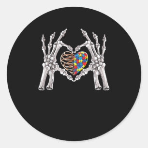 Autism Skull Hand Puzzle Piece Heart Creative Classic Round Sticker