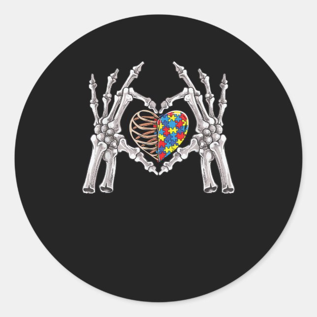 Autism Skull Hand Puzzle Piece Heart Creative Classic Round Sticker (Front)