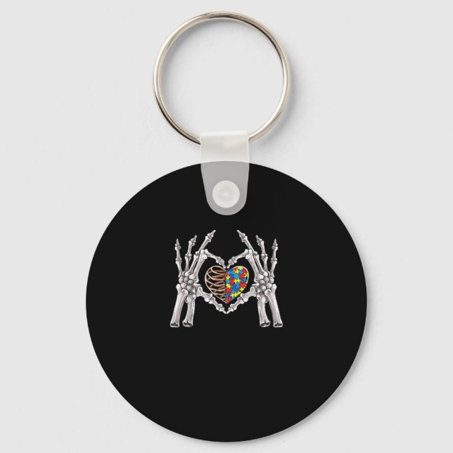 Autism Skull Hand Puzzle Piece Heart Creative Keychain (Front)
