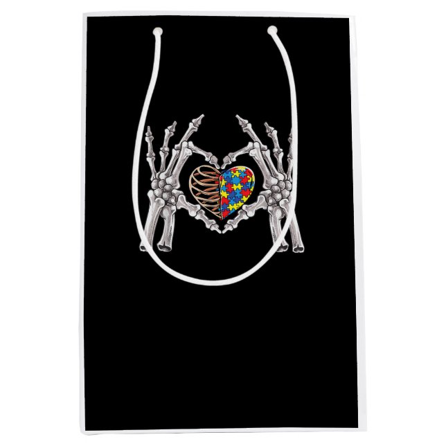 Autism Skull Hand Puzzle Piece Heart Creative Medium Gift Bag (Front)