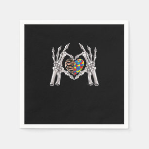 Autism Skull Hand Puzzle Piece Heart Creative Napkins