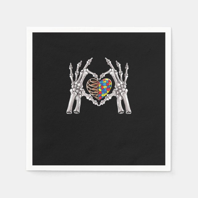 Autism Skull Hand Puzzle Piece Heart Creative Napkins (Front)