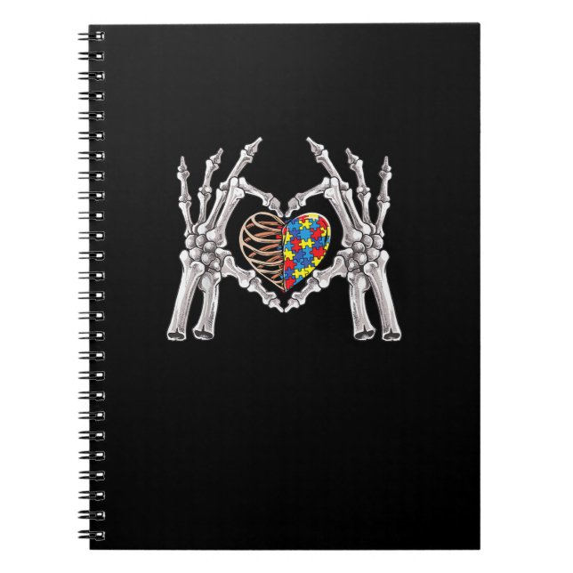 Autism Skull Hand Puzzle Piece Heart Creative Notebook (Front)