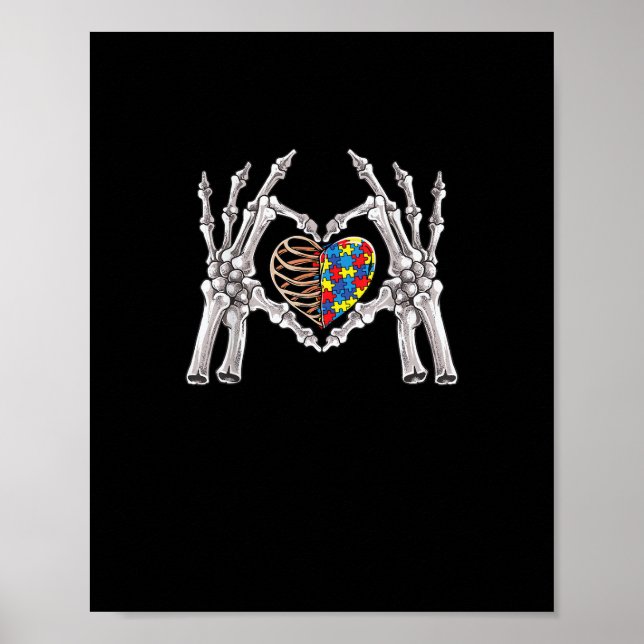 Autism Skull Hand Puzzle Piece Heart Creative Poster (Front)