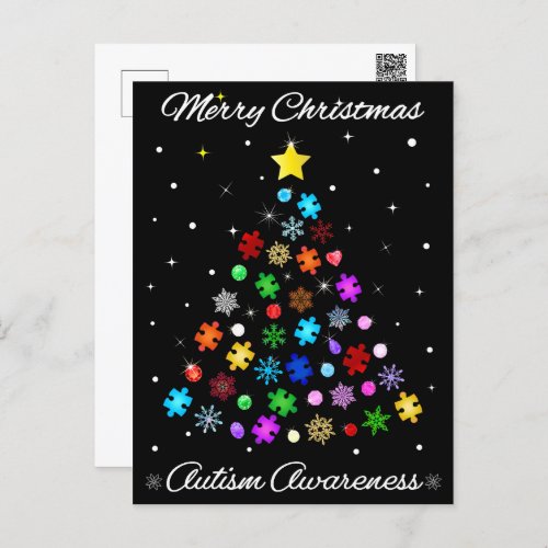 Autism Snowflake Christmas Tree Holiday Postcard