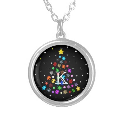 Autism Snowflake Christmas Tree Silver Plated Necklace