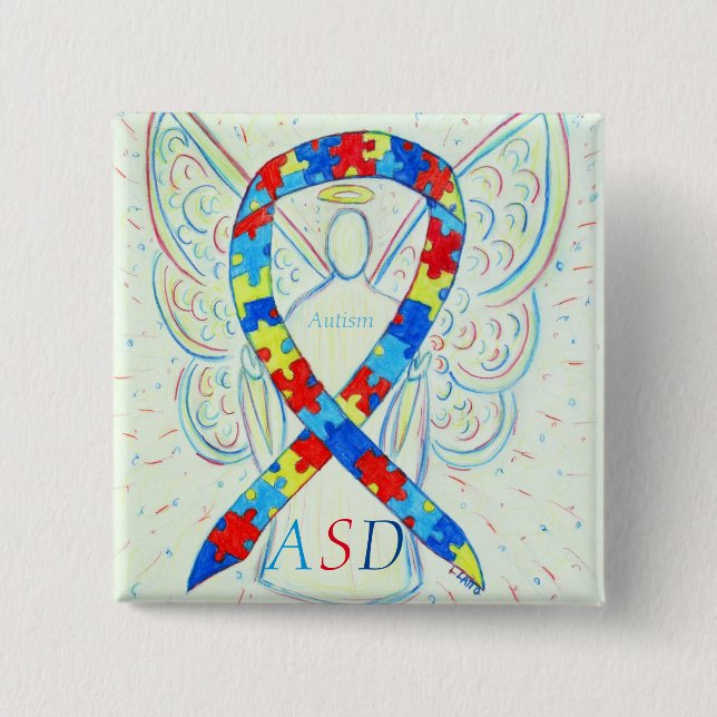 Autism Spectrum Disorder Angel Puzzle Ribbon Pin (Front)