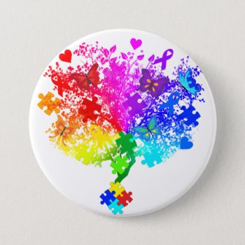 Autism Spectrum Tree Pinback Button by AutismSupportShop at Zazzle