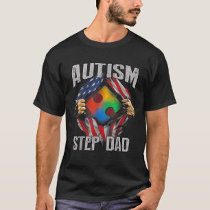 Autism Step Dad American Flag Autism Awareness T S T-Shirt