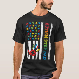 Autism Step Dad American Flag Autism Awareness T-Shirt