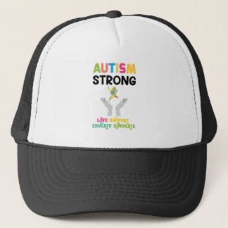 Autism strong love support educate advocate trucker hat