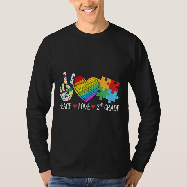 Autism Student Teacher Kids Peace Love Autism Seco T-Shirt (Front)