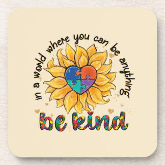 Autism Sunflower Be Kind Beverage Coaster