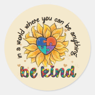 Autism Sunflower Be Kind Classic Round Sticker