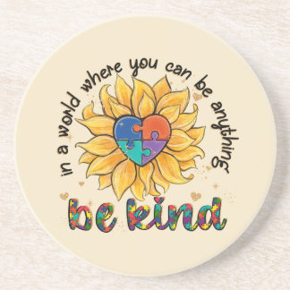 Autism Sunflower Be Kind Coaster