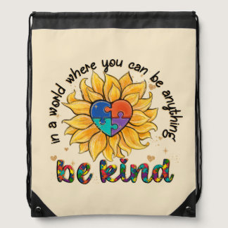 Autism Sunflower Be Kind Drawstring Bag