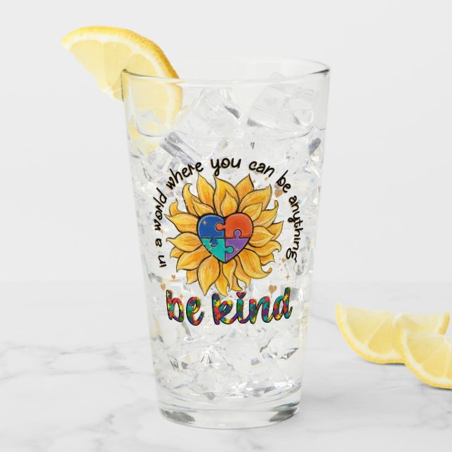Autism Sunflower Be Kind Glass (Front Ice)