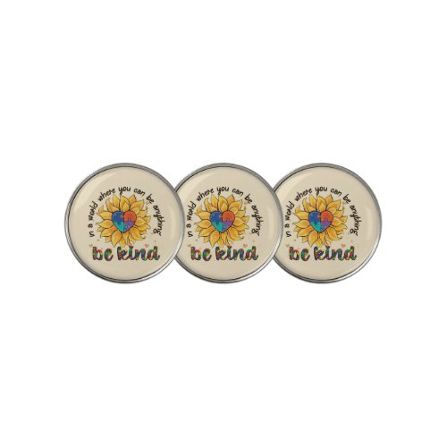 Autism Sunflower Be Kind Golf Ball Marker