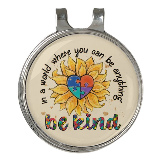 Autism Sunflower Be Kind Golf Hat Clip (Front)