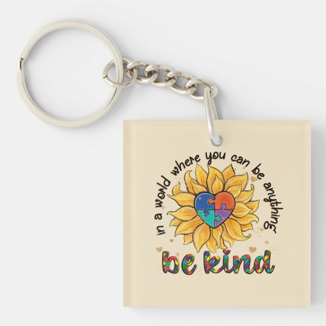 Autism Sunflower Be Kind Keychain (Front)