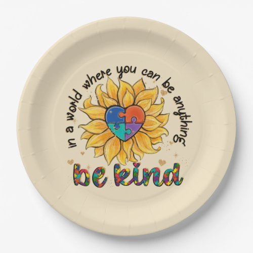Autism Sunflower Be Kind Paper Plates